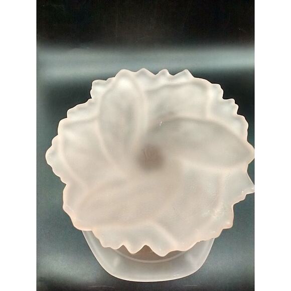 Vintage Imperial Lenox Pink Satin Frosted Glass Leaf Pedestal Candy Dish Marked - Picture 5 of 12